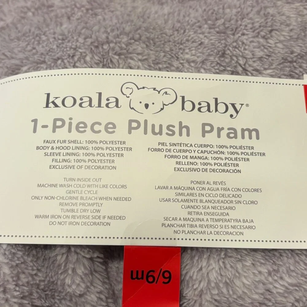 Koala Baby 6-9 m Purple Snowsuit Cat Hooded 1-Piece Plush Pram Faux Fur Bunting
